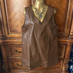 Sleeveless Brown Faux Leather Shift Dress